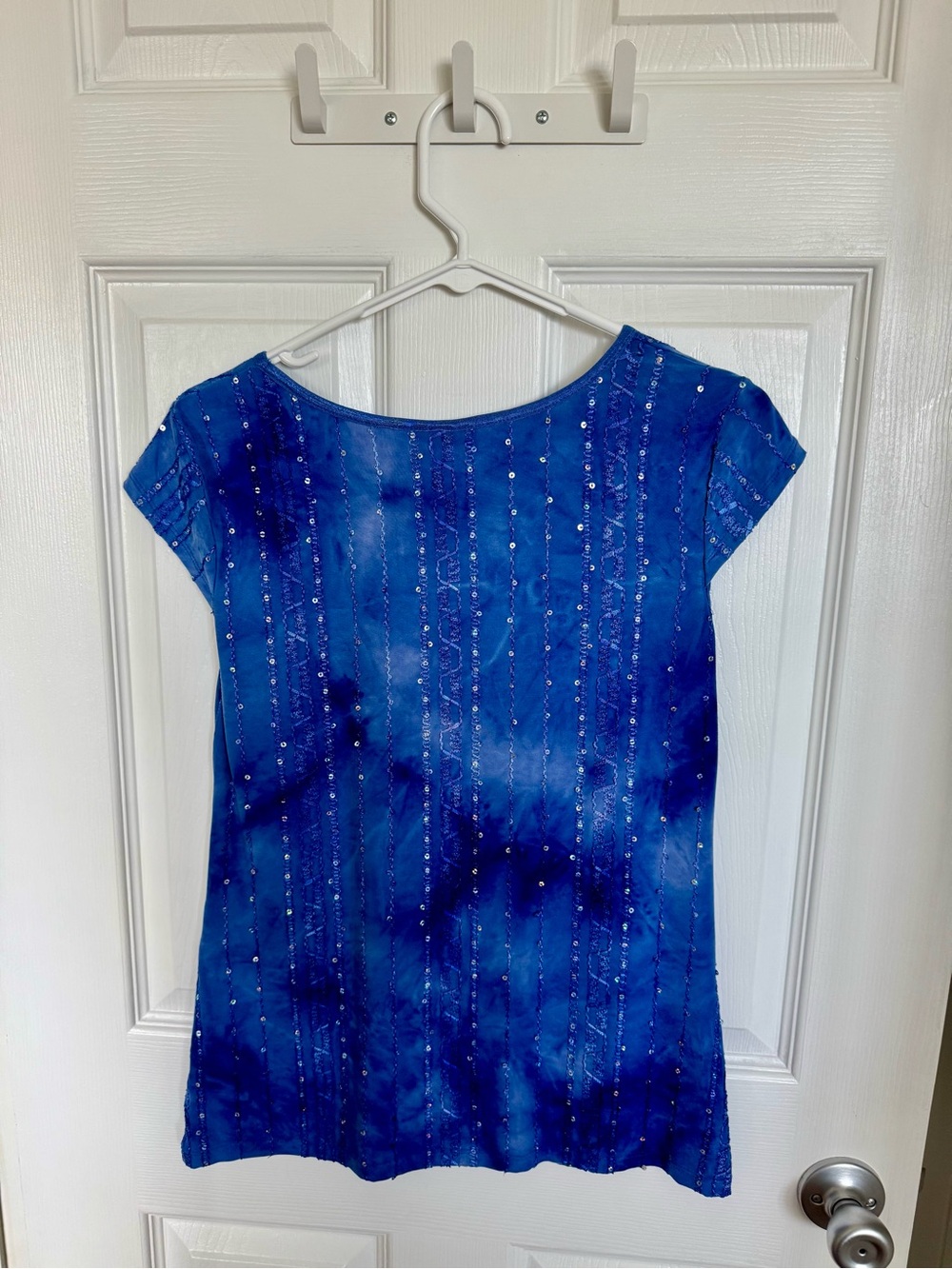 Dress Barn Blue Sequin-Detail Cap Sleeve Top - Picture 2 of 4